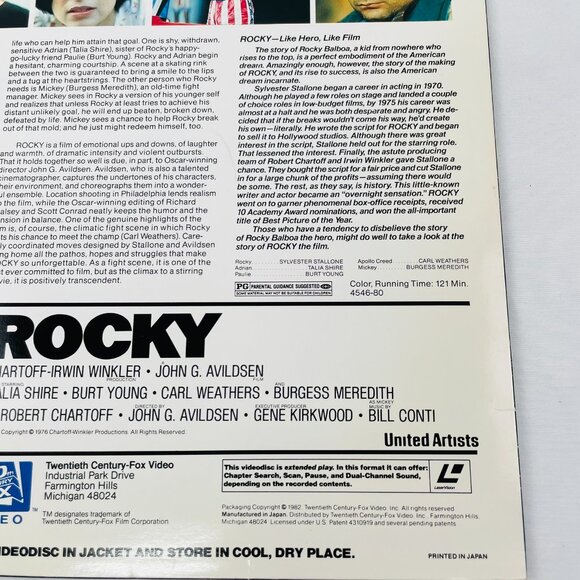 20th Century Fox Home Video 1982 Rocky Laserdisc LD Rare Collectible 1st Print - Picture 3 of 8